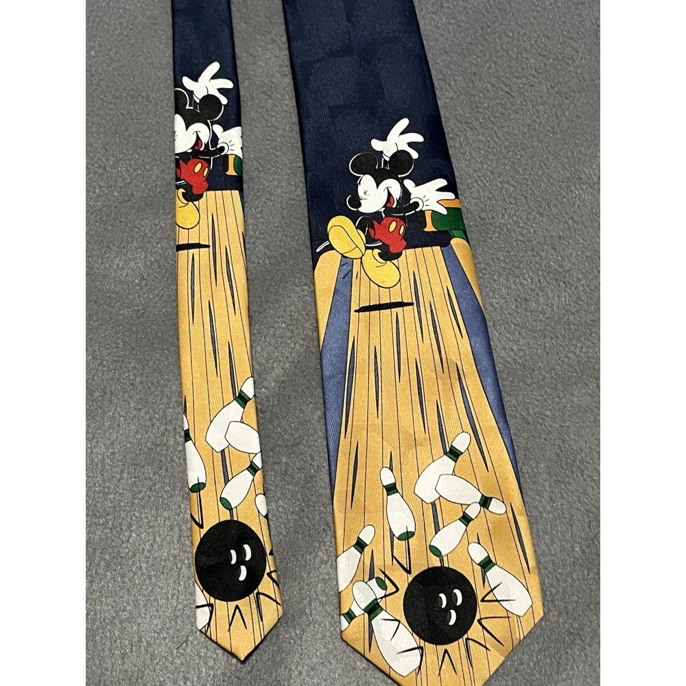 Vtg Men's TIE Necktie Mickey‎ Unlimited Bowling Alley Pins Novelty Disney